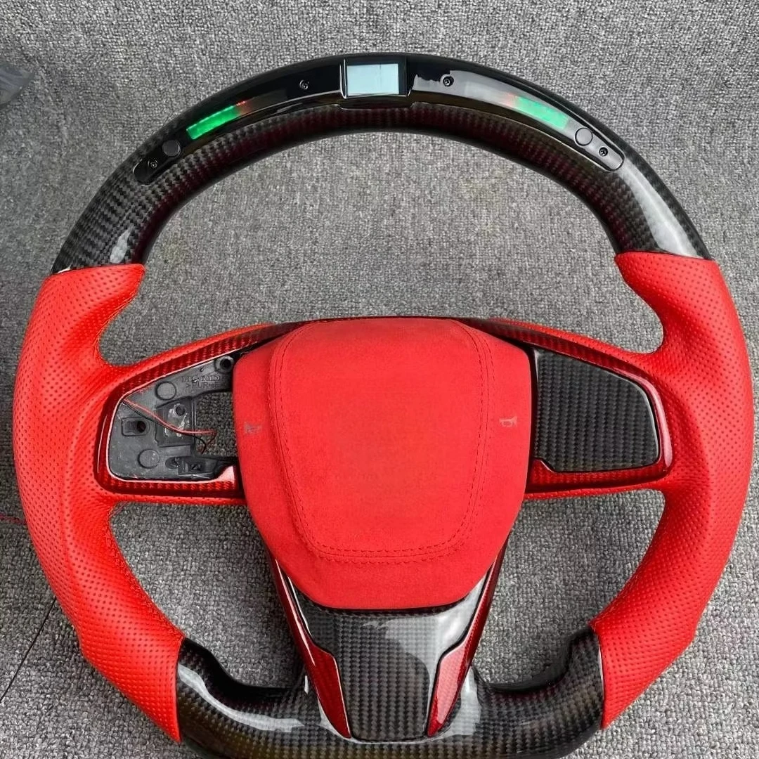 

Custom Fashion Steering Wheel for Honda Civic Tenth Generation Red Leather Carbon Fiber Sports Steering Wheel with Led Display