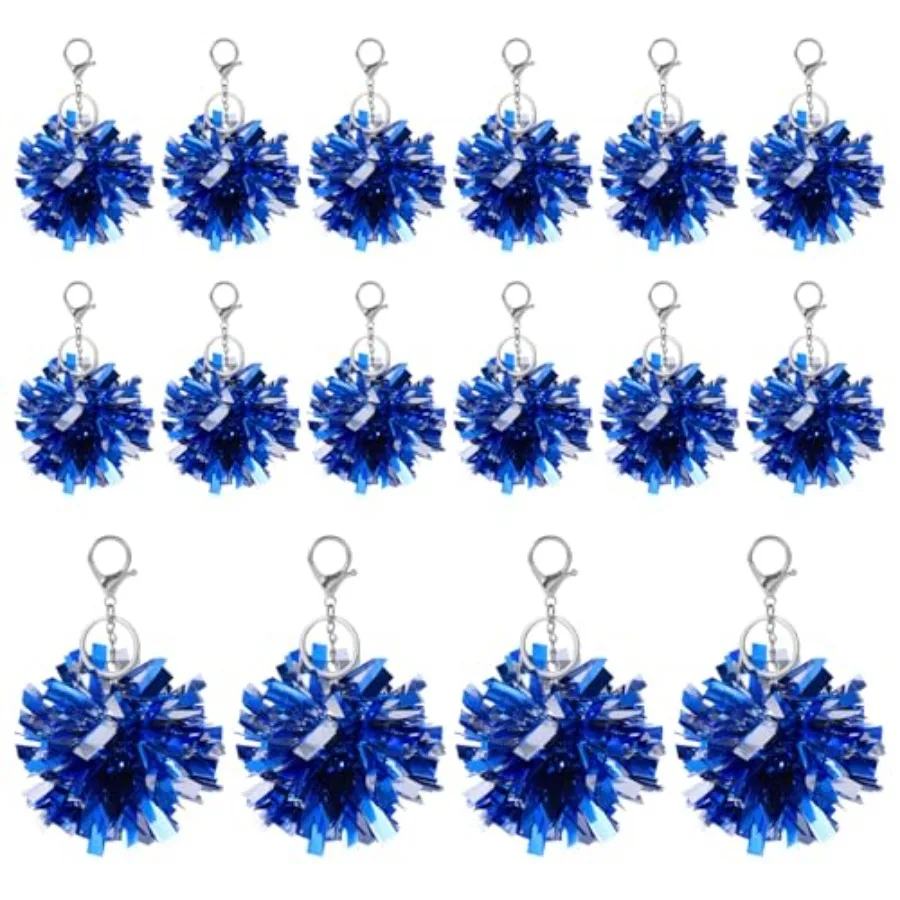 

16pcs Cheer Pom Keychain for Backpacks Plastic Metal Keyring Shining Tags Cheerleading Gifts for Cheerleaders and Women