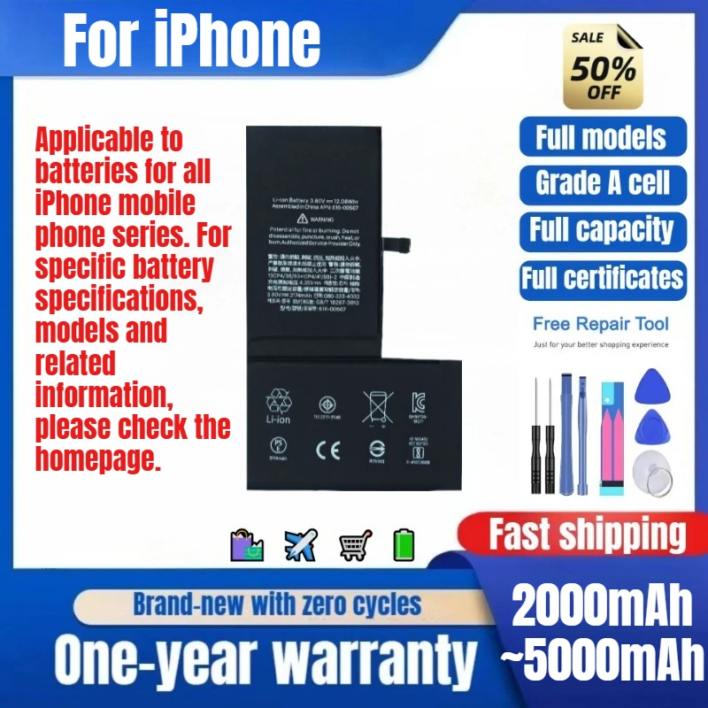 

Battery for IPhone 5/6/7/8X/XS/XSM/XR/11/11Pro/11PM/12/12mini/12Pro/12PM/13/13mini/13Pro/13PM/14/14P/14Pro Replacement Bateria