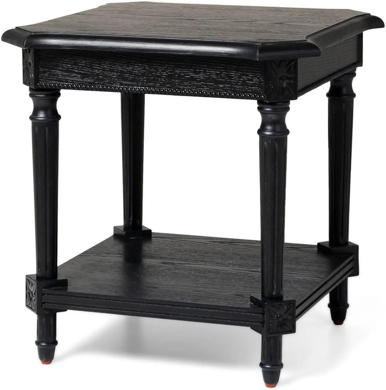 Tall Square Wooden Side Table and Bedroom Nightstand with Storage in Rustic Antiqued Black Finish