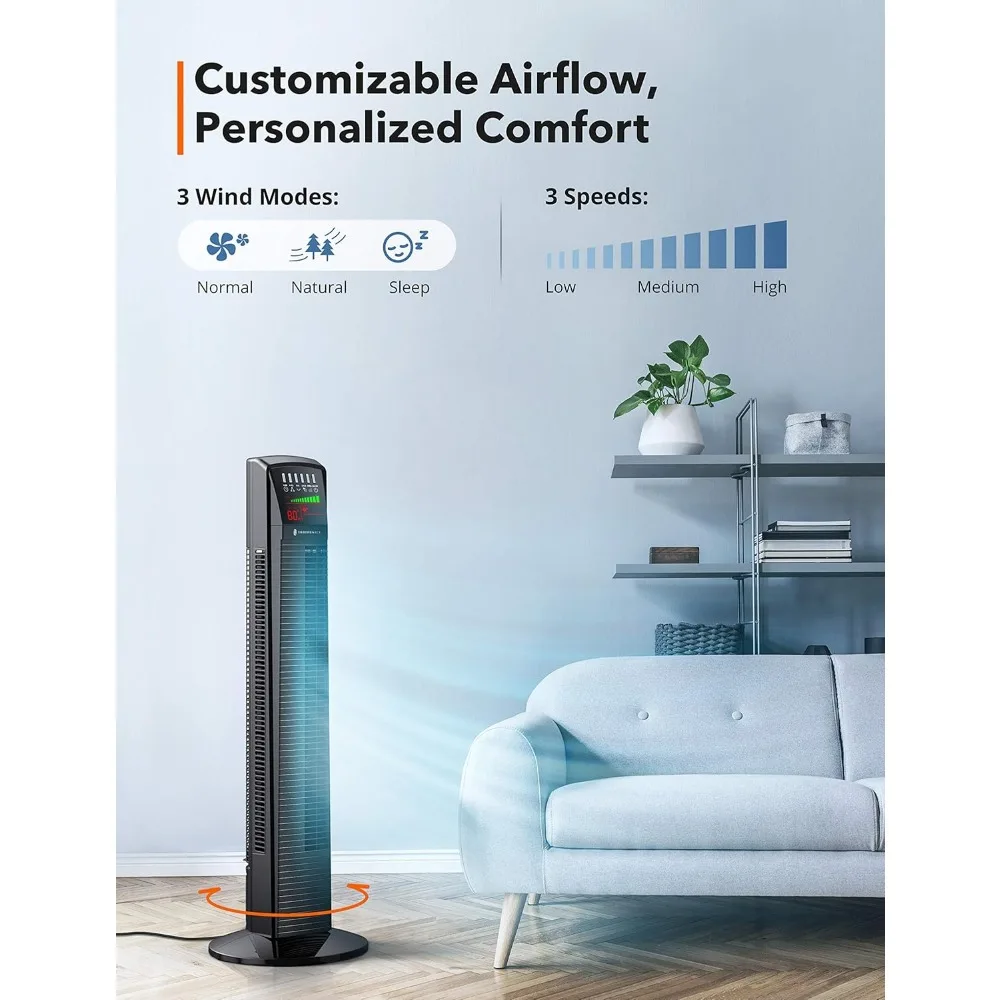 Tower Fan,65°Oscillating Cooling Fan Powerful Floor Fan with Remote,LED Display,9 Modes,Easy Clean,Bladeless Standing Fan