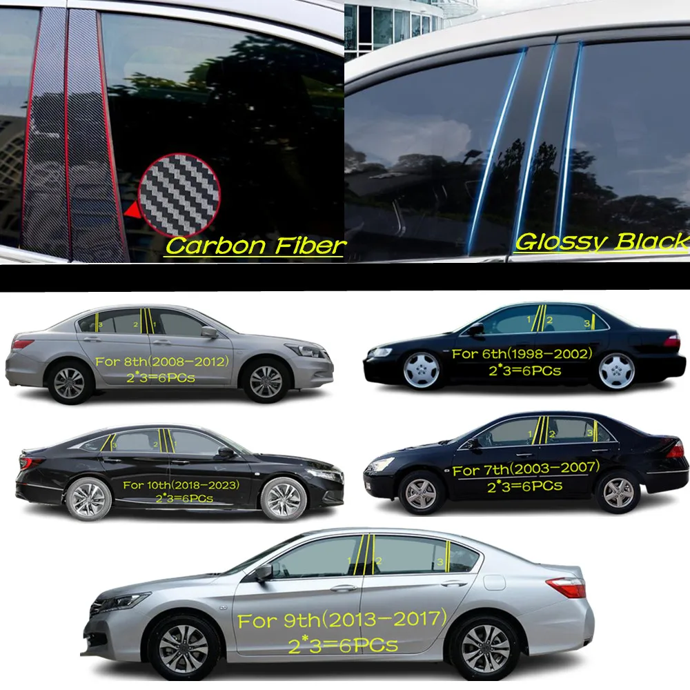 

Car PC Material Pillar Post Cover Door Trim Window Molding Sticker Accessories For Honda Accord 6th 7th 8th 9th 10th 1998-2023