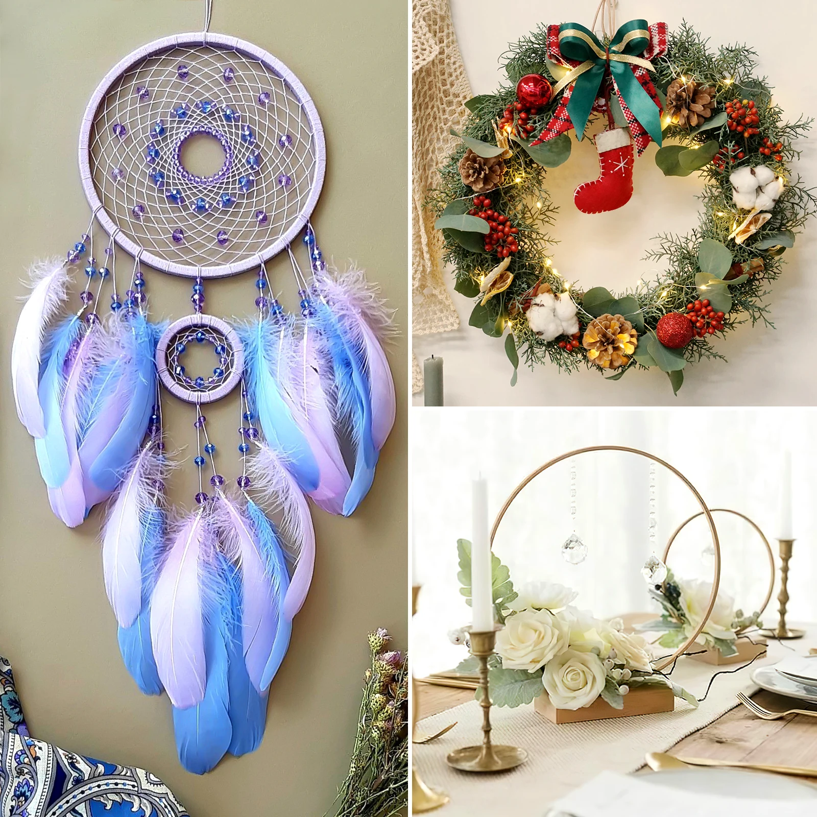 

8 Pcs Floral Macrame Hoops Rings Bamboo Wreath Garlands Dreamcatcher Decorations