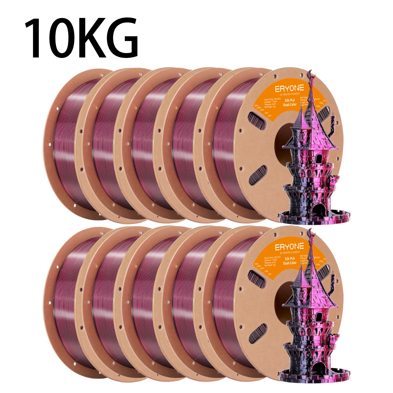 ERYONE 10KG PLA Dual Color Silk PLA Filament Compatibel met FDM 3D-printers 1KG 1,75mm ±0,03mm Perfecte spoelwikkeling 1kg spoel