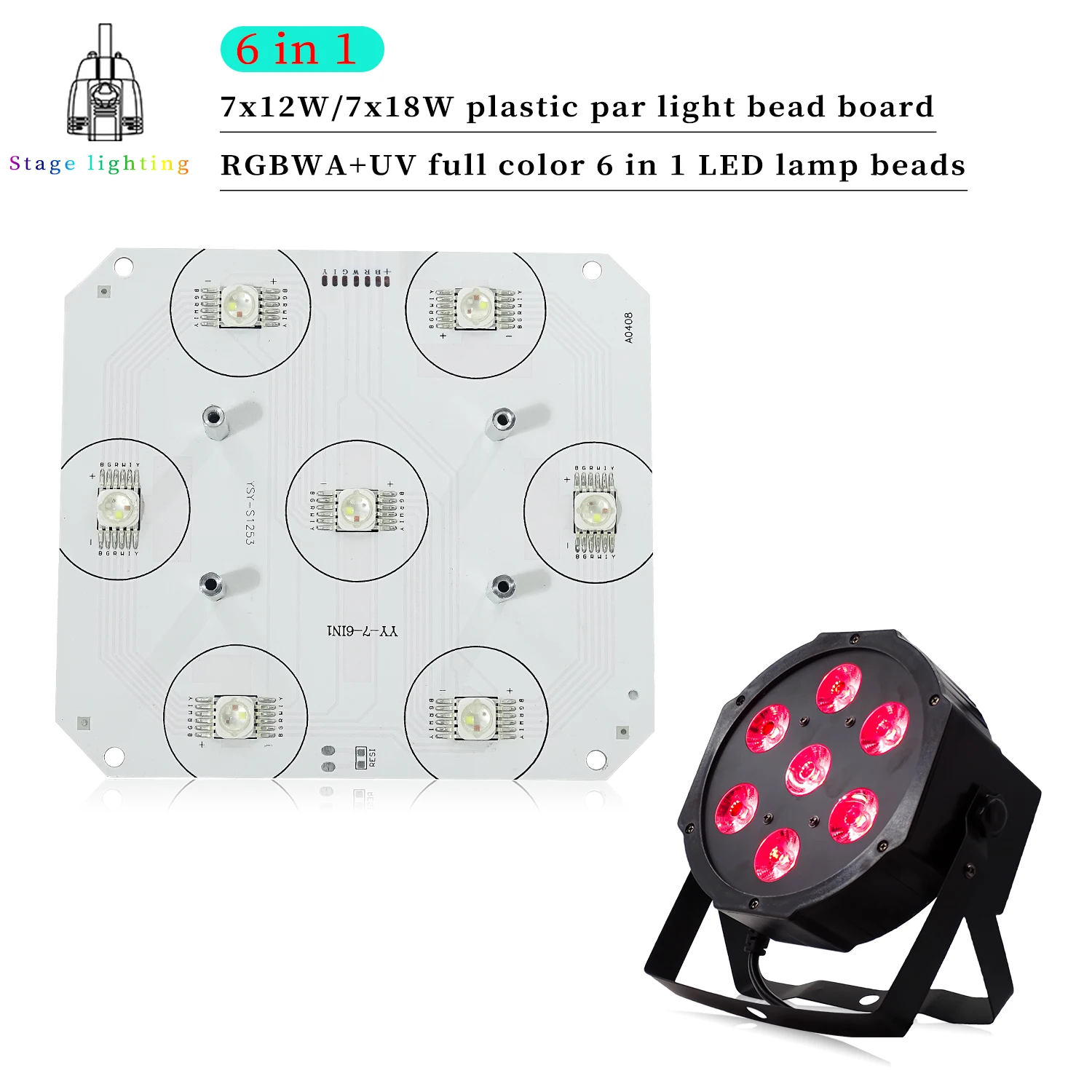 Piezas de reparación de luces de escenario, 7x12W, RGBW, 4 en 1, cuentas PAR LED RGBWA UV 6 en 1, tablero de cuentas LED, diodos LED