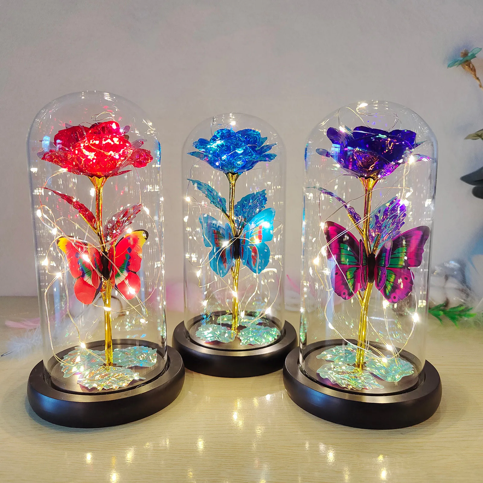 Artificial Rose Flowers Glass Rose LED Light  Gift For Valentine's Day