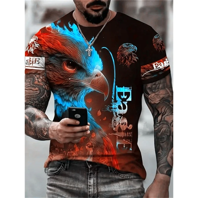 

3D Printed Funny Eagle T Shirt For Men Colorful Animal Pattern T-Shirts Summer Fashion Loose Unisex Tee Shirts Round Neck Tops