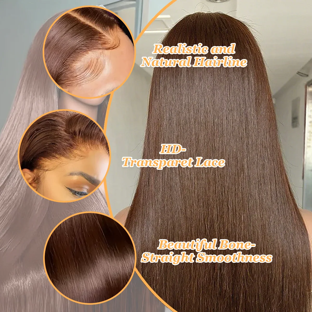 شعر مستعار بدانتيل أمامي شفاف عالي الدقة 13 × 6 بطول 36 بوصة وكثافة 220% # 4 باروكات شعر بشري برازيلي حقيقي بلون الشوكولاتة للنساء