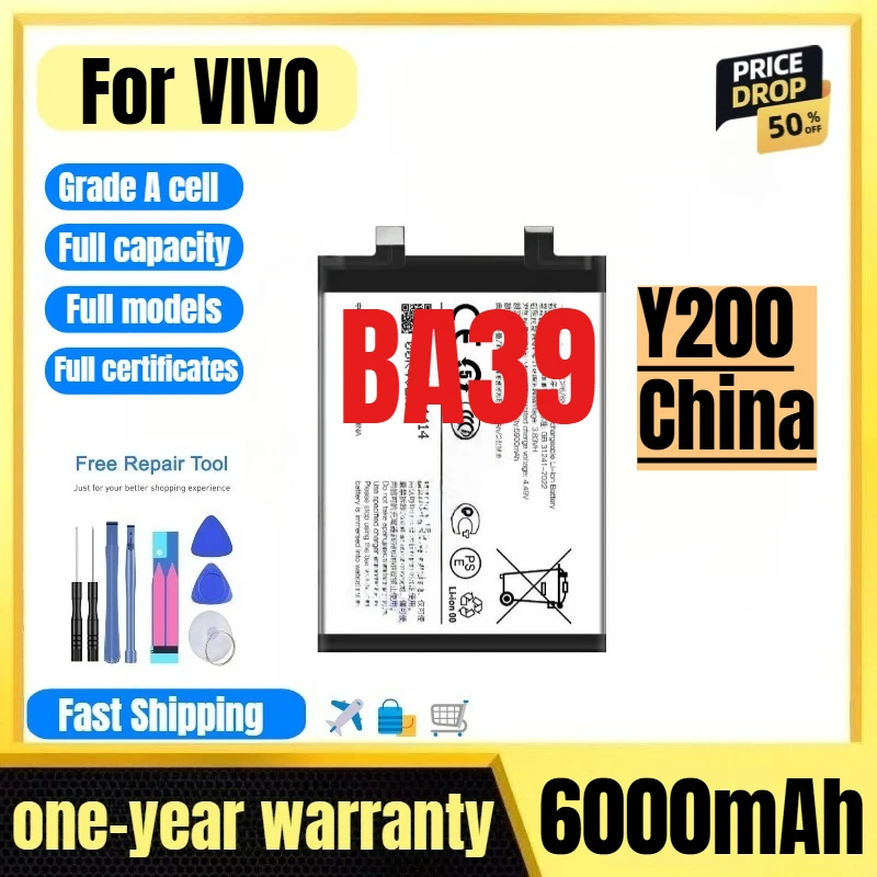 

BA39 for VIVO Y200 China Mobile Phone Battery 0 Cycle High Quality High Capacity Replacement Bateria Grade A Cell with Tools