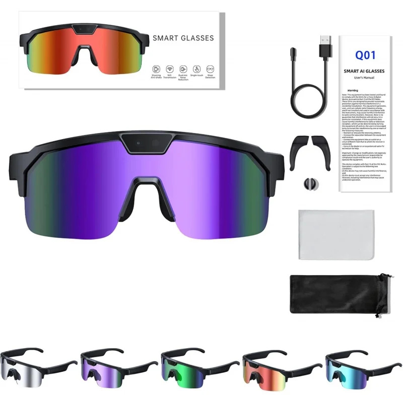 Q01 4K POV Sports Camera Glasses,Wearable Baseball Glasses with Camera,Lightweight Durable for Hiking Cycling Running Fishing