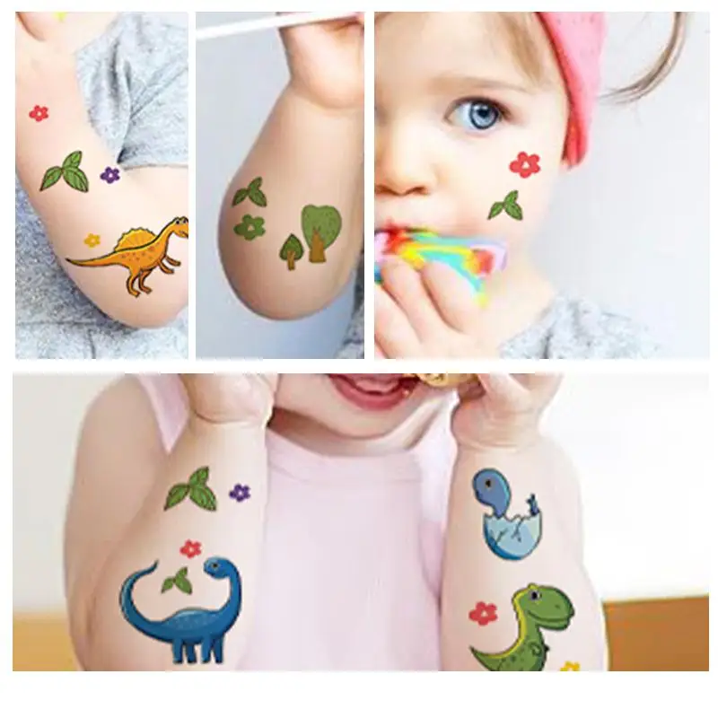 10 pegatinas de tatuaje para niños, dinosaurio de dibujos animados, niños y niñas, animales, Linda personalidad, pegatinas temporales para cara y