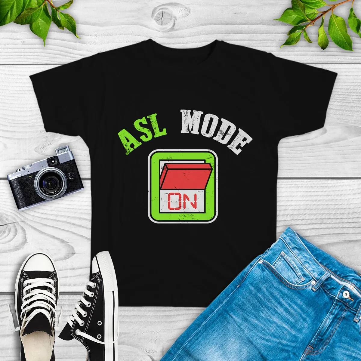 Asl Mode On T Shirt Sweat Birthday Gift Sign Language Deaf Student Christian Classroom