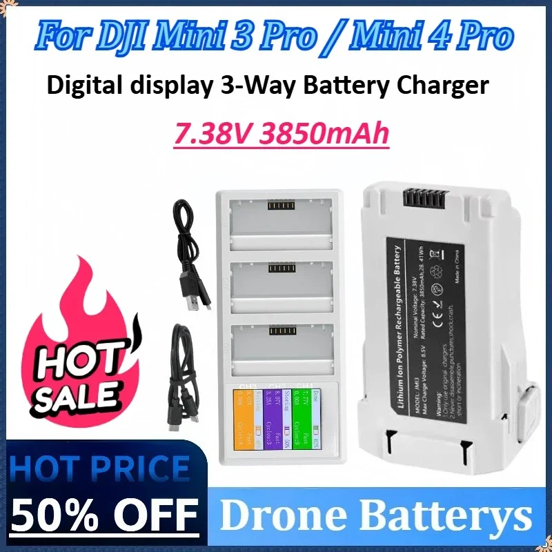 

Drone Batterys For DJI Mini 3 Pro / Mini 4 Pro 7.38V 3850mAh USB charging PD 3-Way Battery Charger for DJI Mini 3 3 /4 Pro