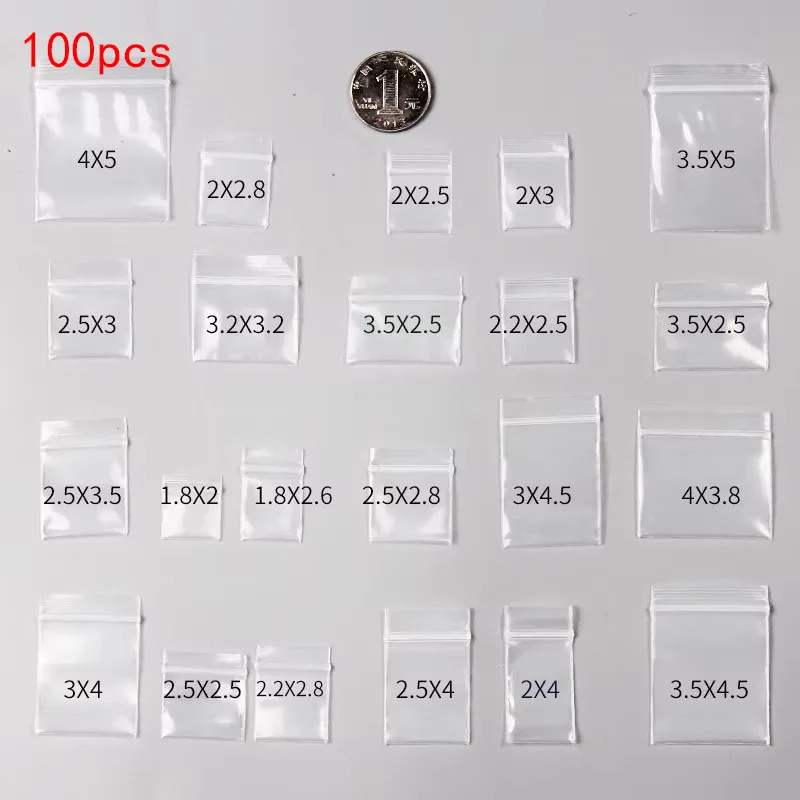 100pcs Mini Zip Lock Bags Plastic Packaging Bags Small Plastic Zipper Bag Ziplock Bag Ziplock Pill Packaging Pouches More Size