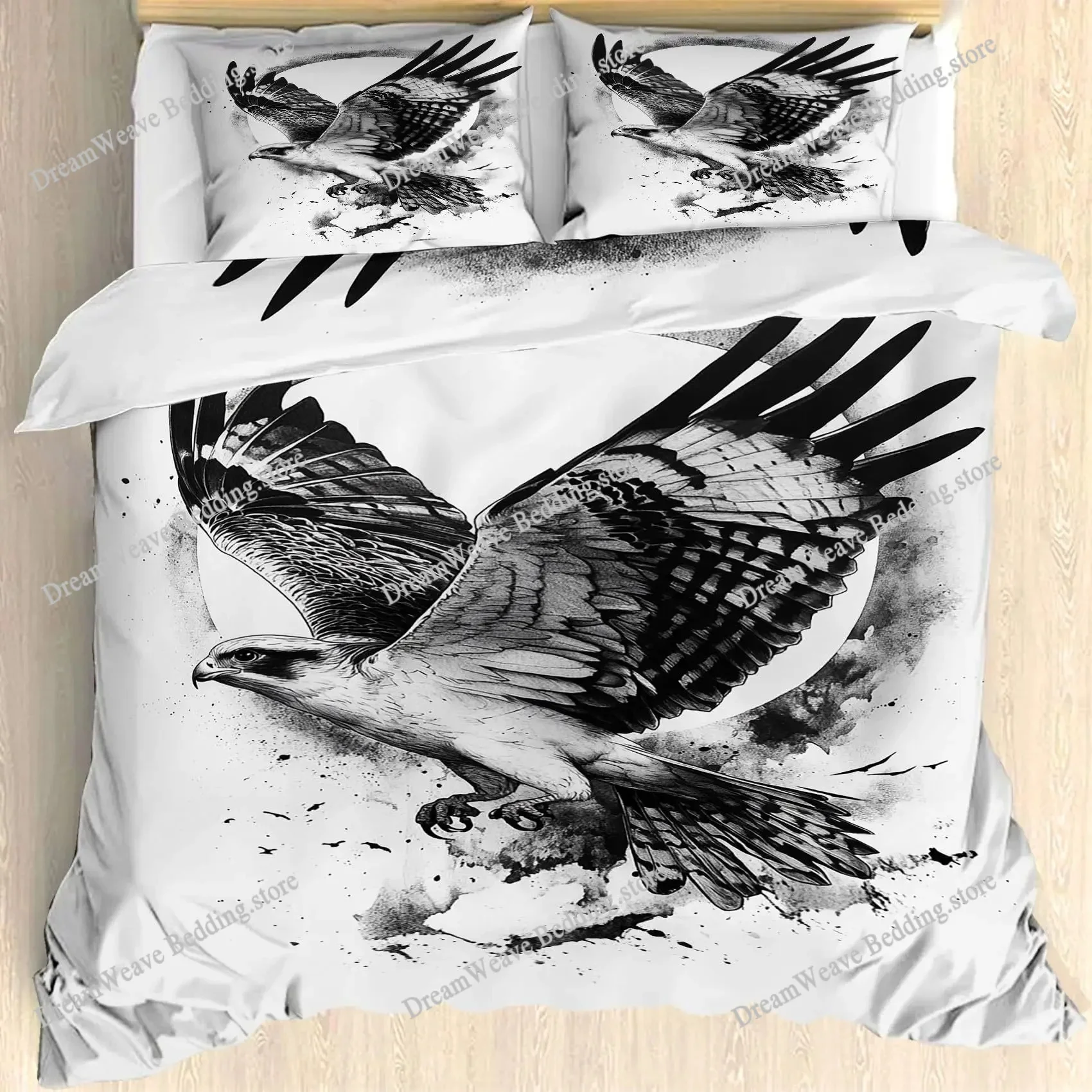 

3D Eagle Duvet Cover, Dirt Bike Bedding Set for Kids Teens Adult Room Decor, Motocross Animals Black Printed Comforter Covers963