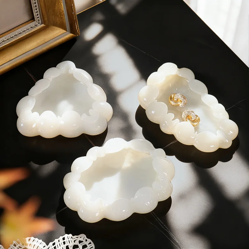 White Onyx Natural Marble Jewelry Tray Decorative Trinket Dish for Rings Earrings Necklaces Bracelet Watch Keys