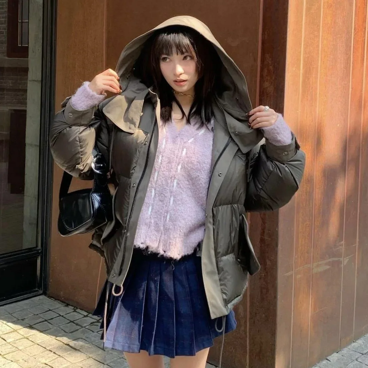 Warmth Seeker Little Sun Winter Aosphere 90 White Du down Patchwork Afneembare capuchon Jaet Faion-jas voor dames