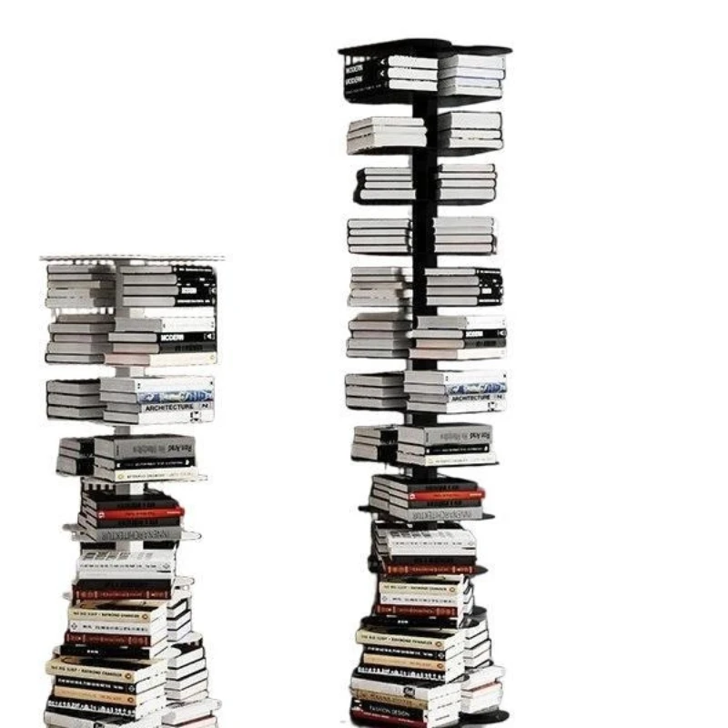 Rotating bookshelf, living room storage shelf, multi-layer storage shelf, floor iron art, modern invisible