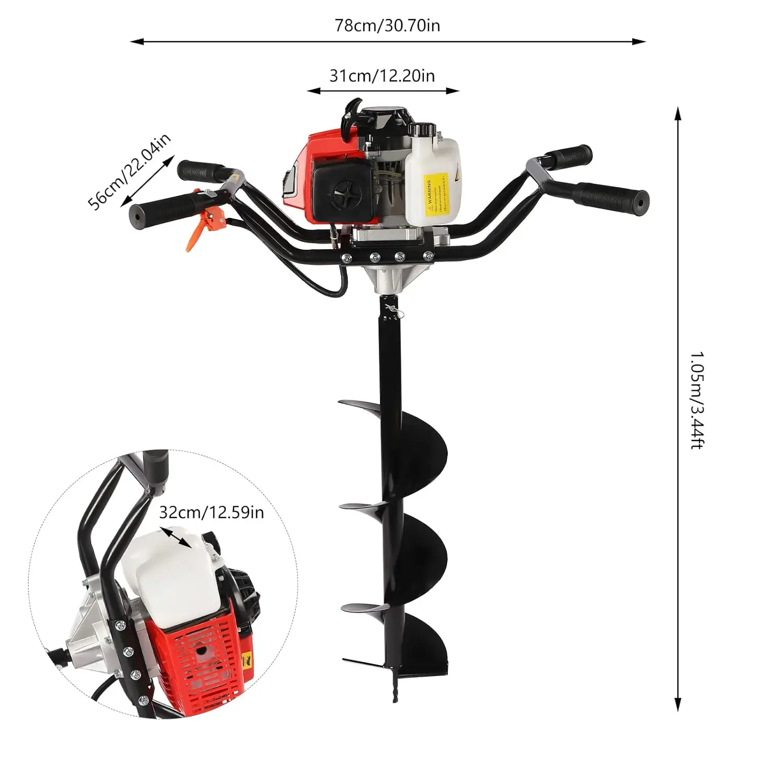 63Cc Heavy Duty Gas Powered Auger With Earth Auger Bits For Farm Gardening And Planting