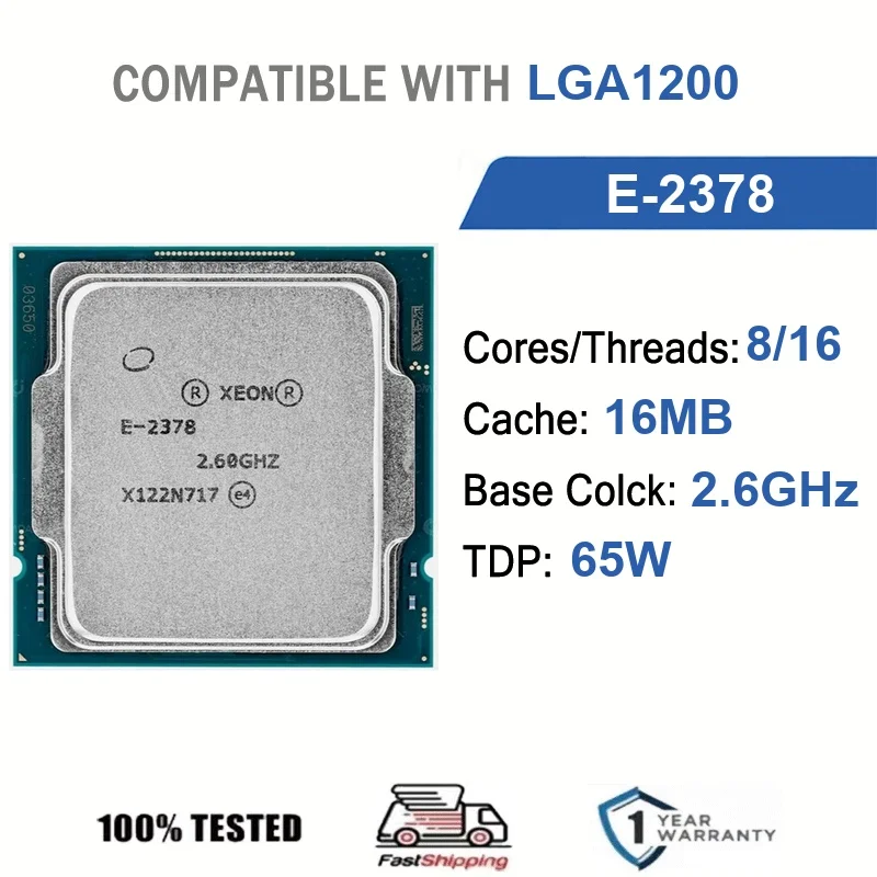 

Intel Xeon E-2378 8 Core 16 Thread 2.60GHz 65W 16MB Cache 14nm LGA1200 SRKN0 DDR4-3200 MHz Raptor Lake