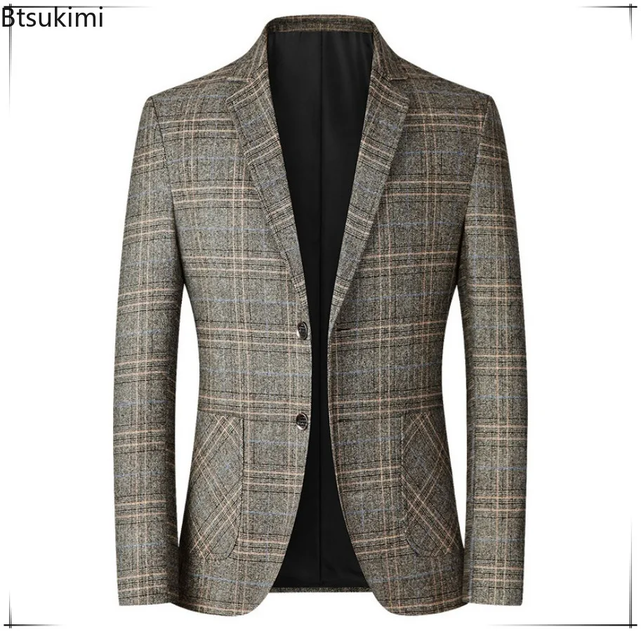 

New Spring Autumn Men's Slim Fit Blazers British Style Plaid Formal Suit Coats Party Wedding Business Casual Blazer Jackets Male