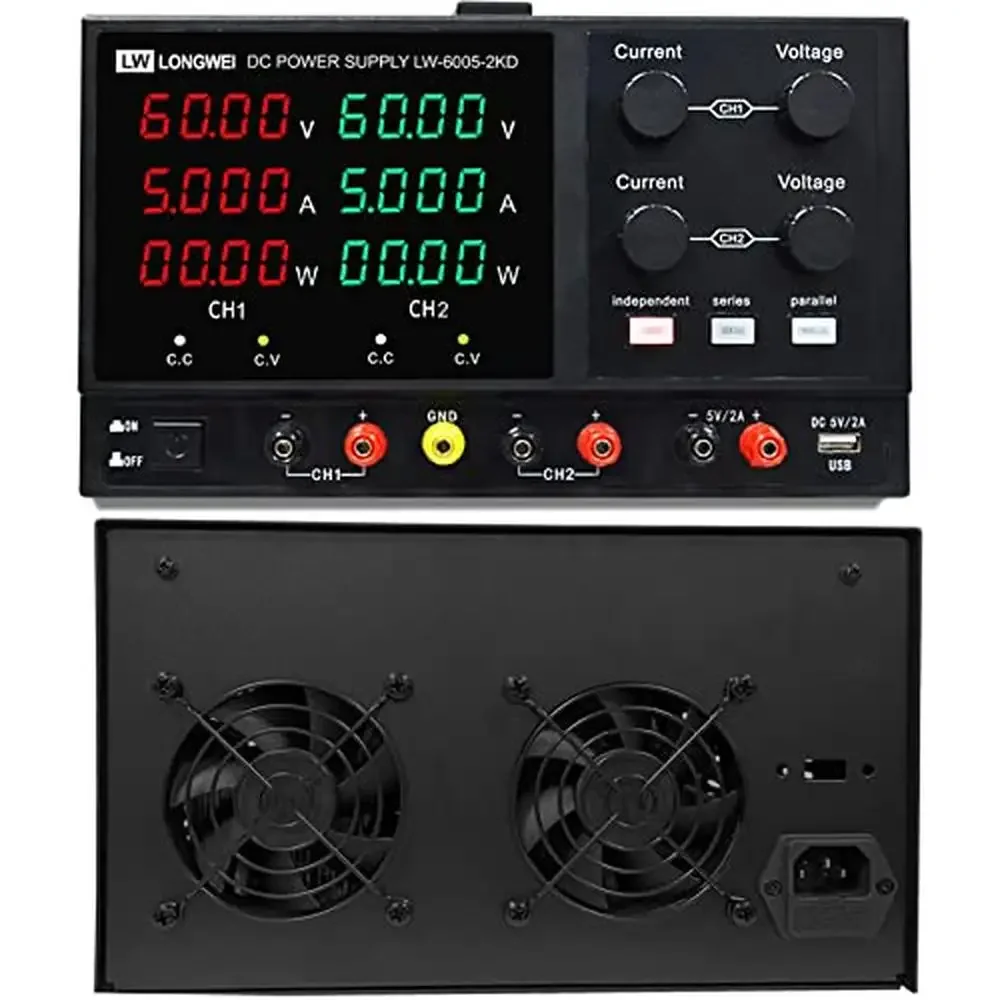 4 Channel DC Power Supply 60V 5A Adjustable Bench Power Source with Overload Protection & LED Display