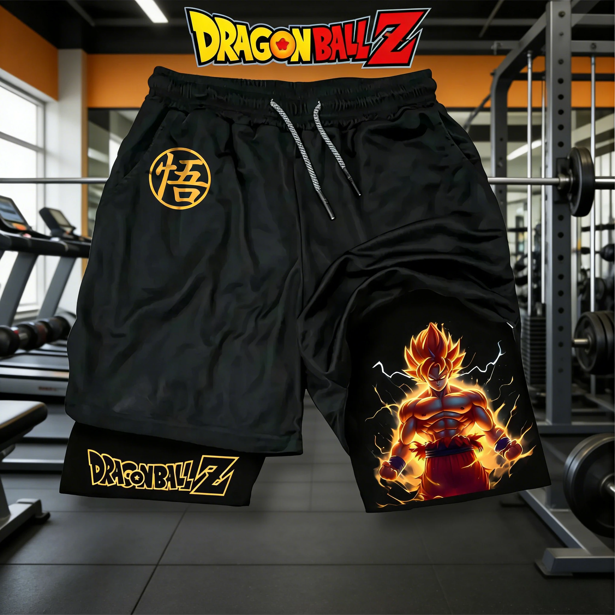 

Летние шорты 2026 с 3D-принтом Dragon Ball, двухслойные, быстросохнущие, дышащие, мужские фитнес-шорты с дизайном Супер Сайян Гоку