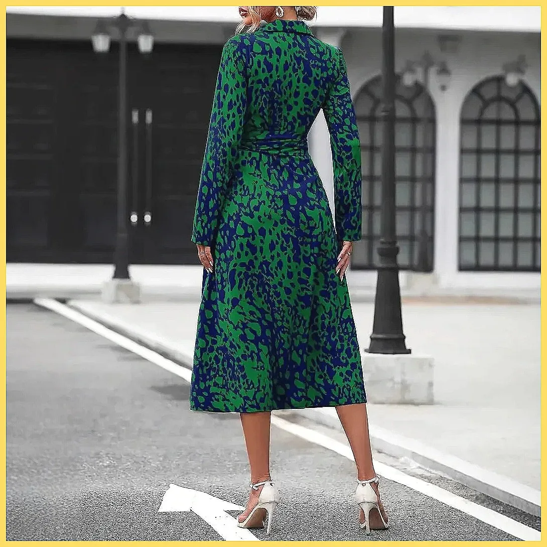 Elegante Abito Lungo da Donna 2026 con Maniche Lunghe, Colletto Allacciato e Patchwork per Feste