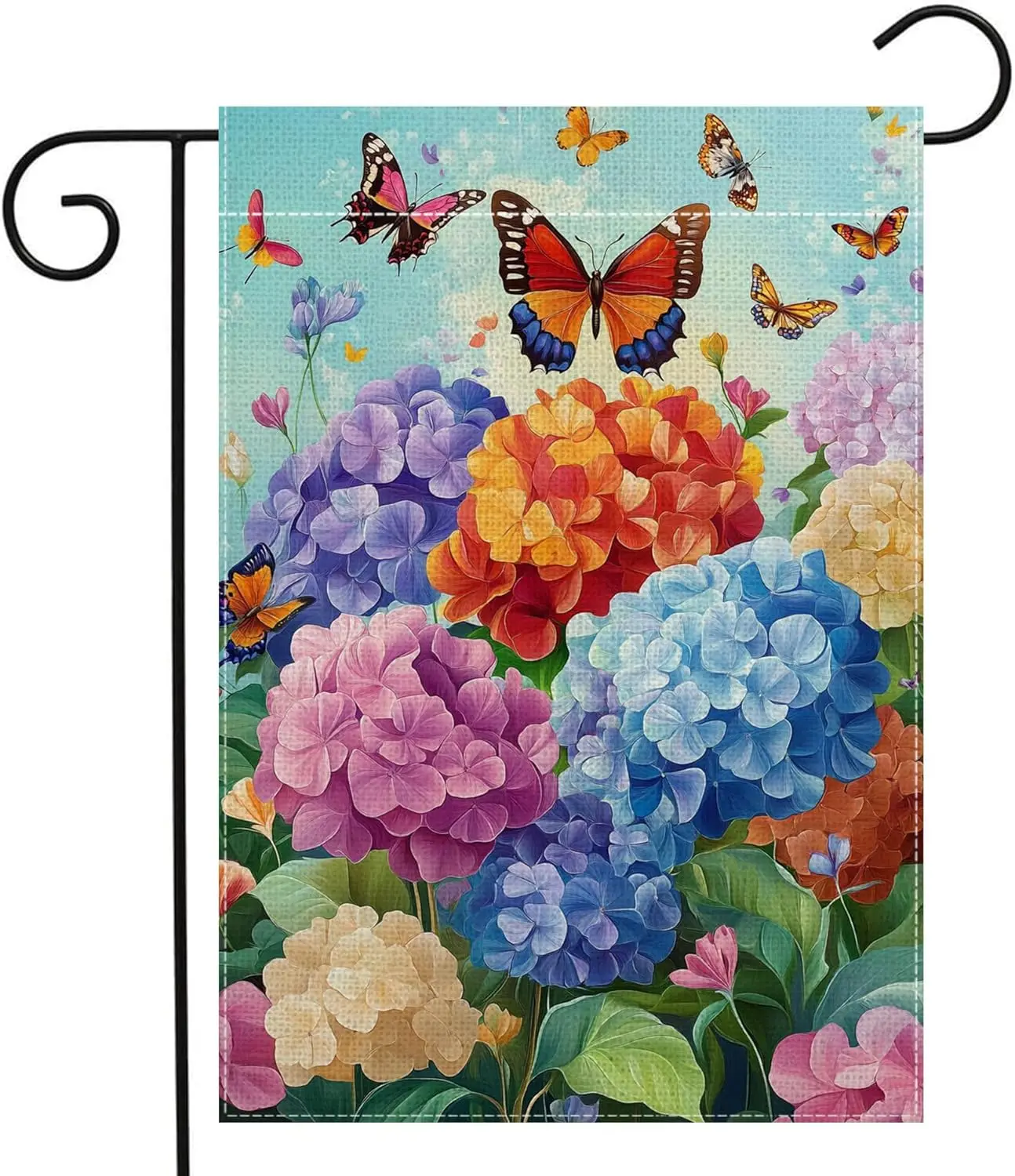 Spring Summer Hydrangea Flowers Garden Flag 12x18 Inch Double Sided Butterfly Colorful Floral Yard Outdoor Flag Holiday Outs AAS