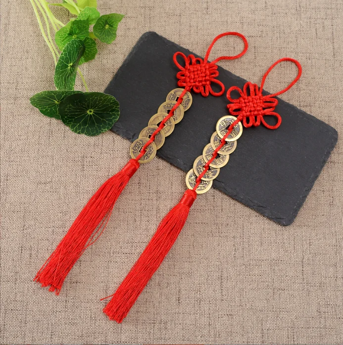 1PC Chinese Feng Shui Coins with Handmade Red Enless Knot,Home Decor Hanging Decoration Lucky Ornaments for Car Wealth Success