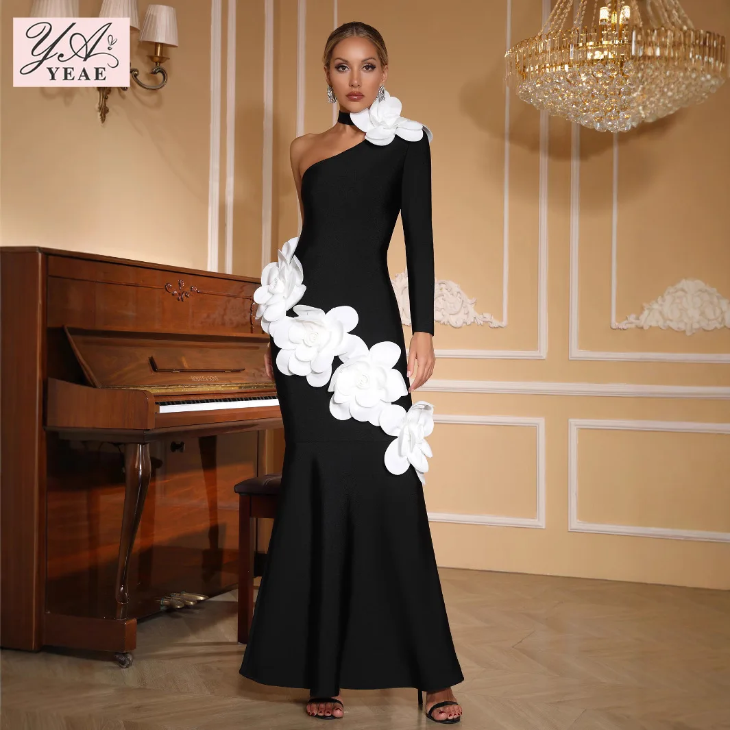 

Luxury One-Shoulder Bandage Dress Handmade 3D Beading Slim Fit Evening Gown High-End Couture