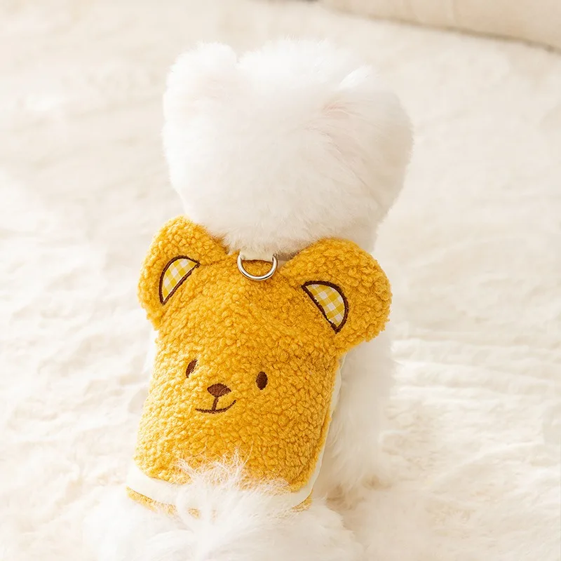 Three-dimensional Bear Dog Towing Vest Autumn and Winter Puppy Clothes Thickened Warm Teddy Cat Coat Pet Cardigan XS-XL