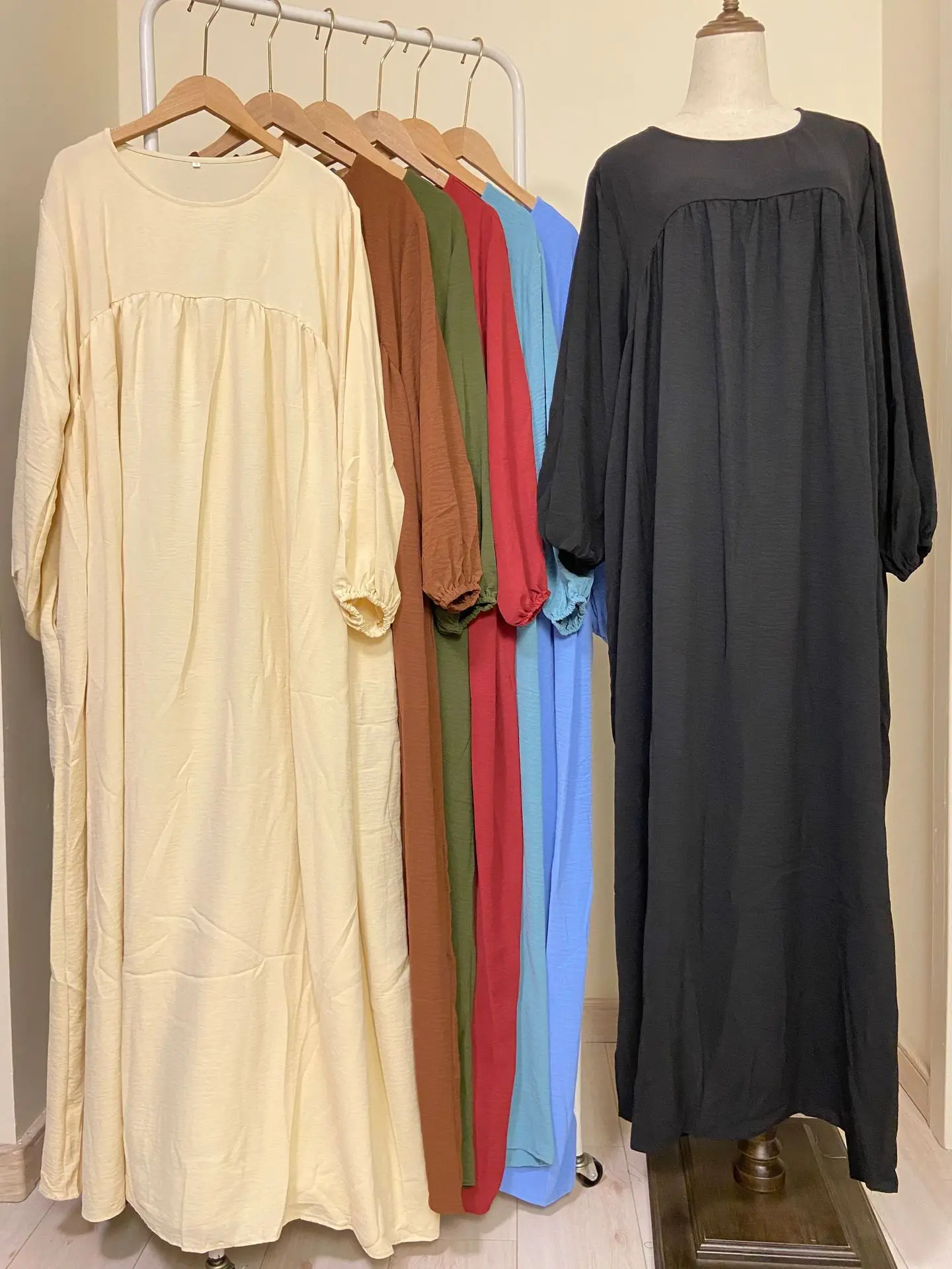 Women Eid Muslim Abaya Morocco Solid Casual Pregnant Vestidos Pockets Kaftan Islam Abayas Dubai Puff Sleeve Long Robe Autumn