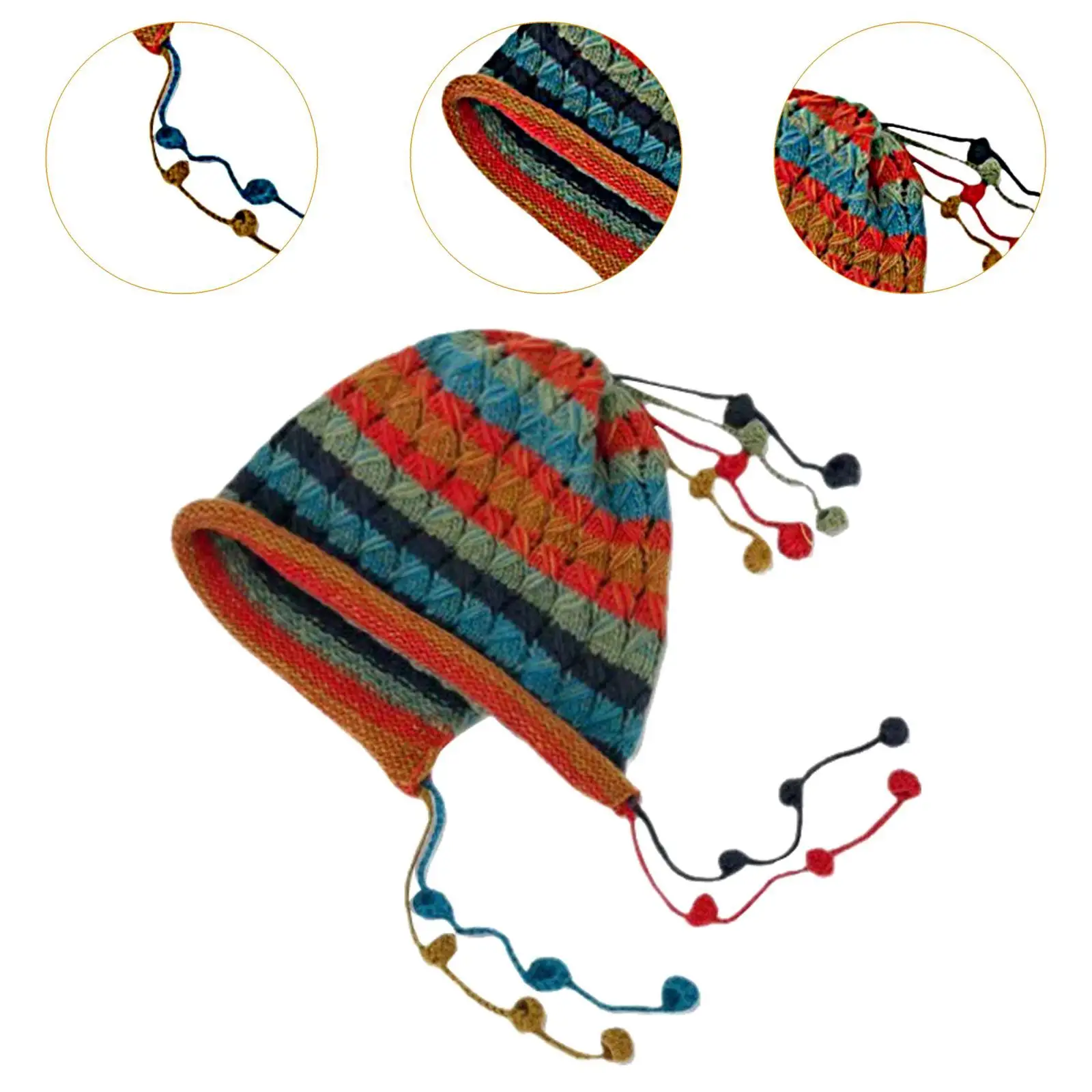 Szydełkowa czapka typu beanie Kolorowy styl vintage Kreatywna ręcznie robiona czapka Sherpa dla pań Sport na świeżym powietrzu Podróżowanie zimowa z plecakiem