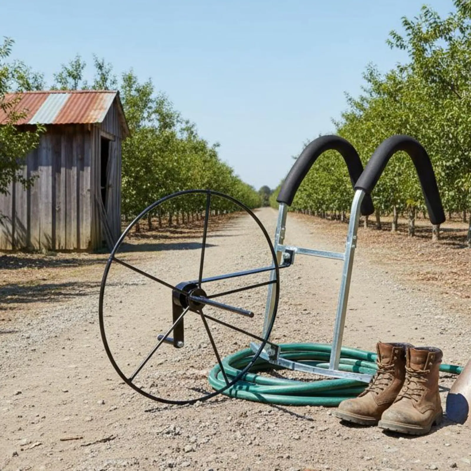 Shoulder-Carried Hose Reel Portable Hand-Crank Hose Winder Manual Irrigation Pipe Spool Sturdy Steel Construction Farming Tool view 6