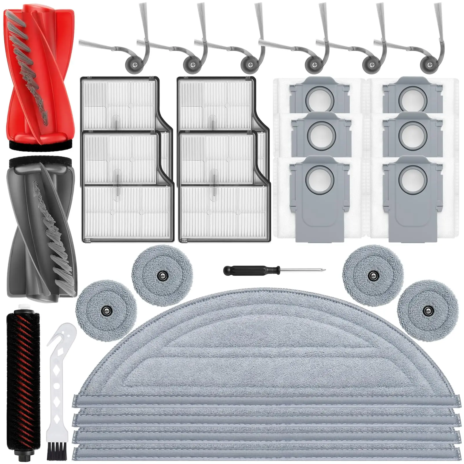 

29Pcs Kit for Roborock Saros 10: 2 Main Brush, 1 High-Speed Clean, 4 Hepa, 8 Mop, 6 Side, 6 Bags + Screwdriver & Clean Too