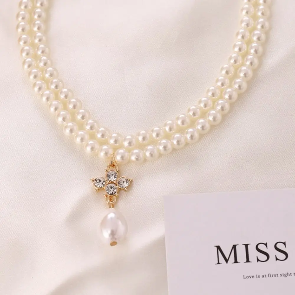 Beads Retro Rhinestone Jewelry Gift Sweater Chain Female Clavicle Chain Pearl Necklace Double-layer Korean Style Necklace