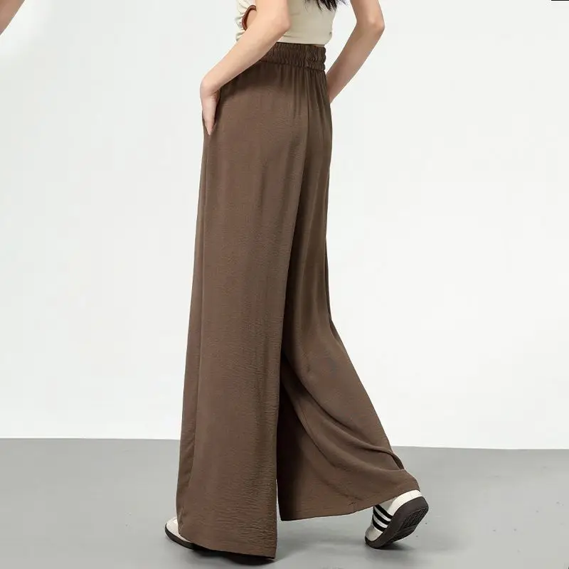 Simple Oversized Wide Leg Pants Women Solid Elastic High Waist Summer Thin Straight Casual Trousers