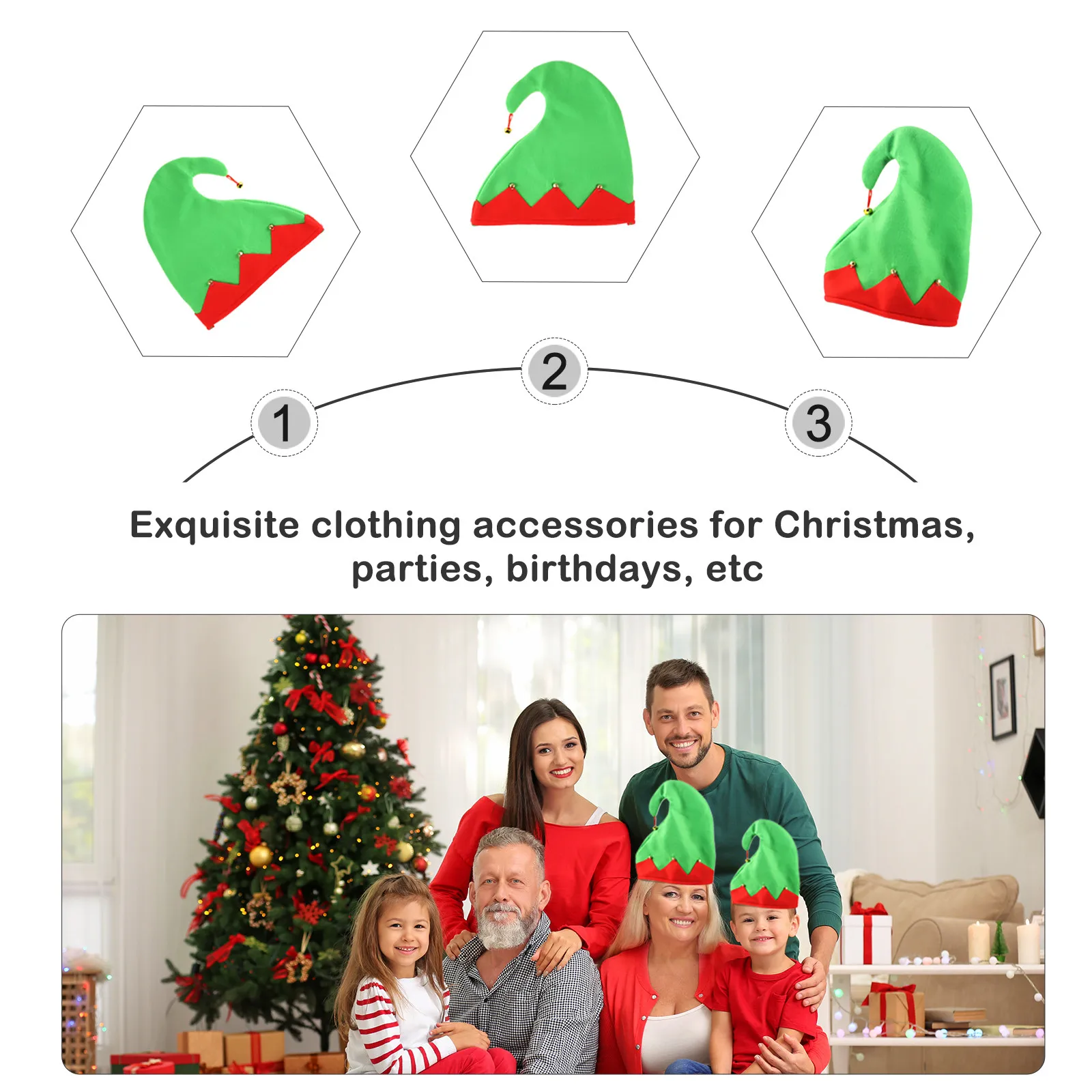 

3pcs Christmas Elf Flannel Bell Caps Trendy Headwears Holiday Accessories Photo Props Party Supplies Creative Caps Handmade Bell