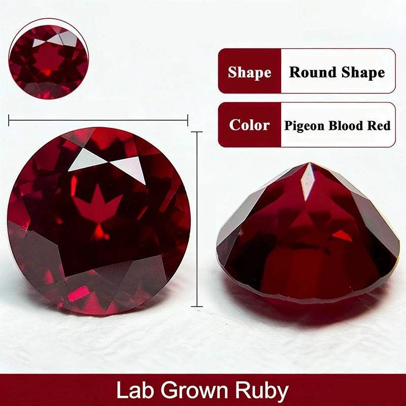 Lab Grown Ruby Round Shape Pigeon Blood Red Color Gemstones Charm Beads for Diy Jewelry Making Materials Selectable Certificate