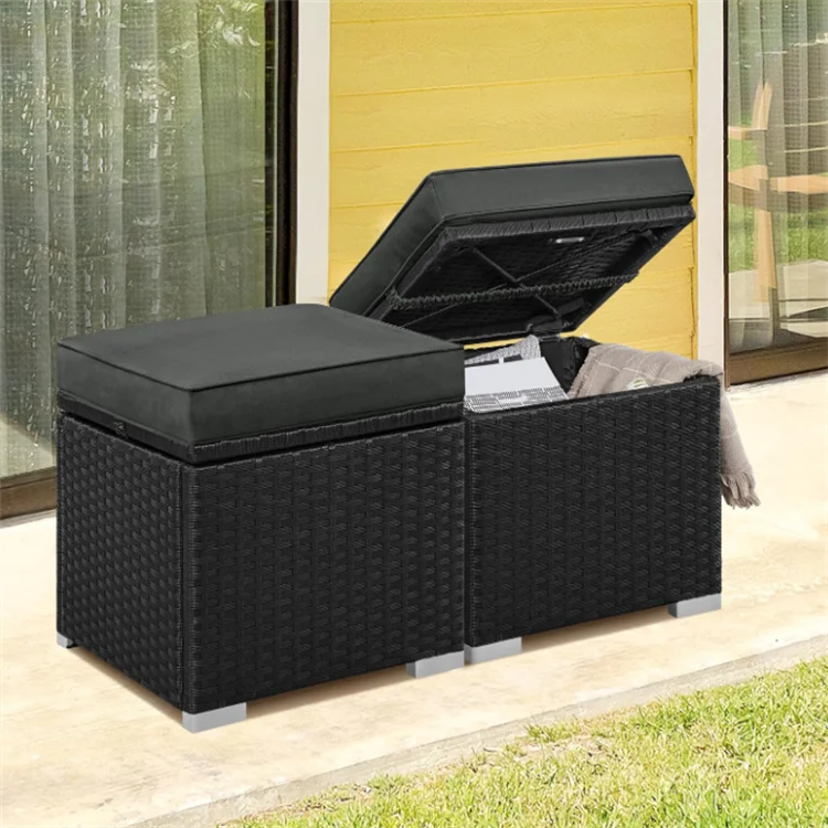 Outdoor Storage Ottoman Bench Wicker Patio Storage Box Weather Resistant Storage Chest For Garden