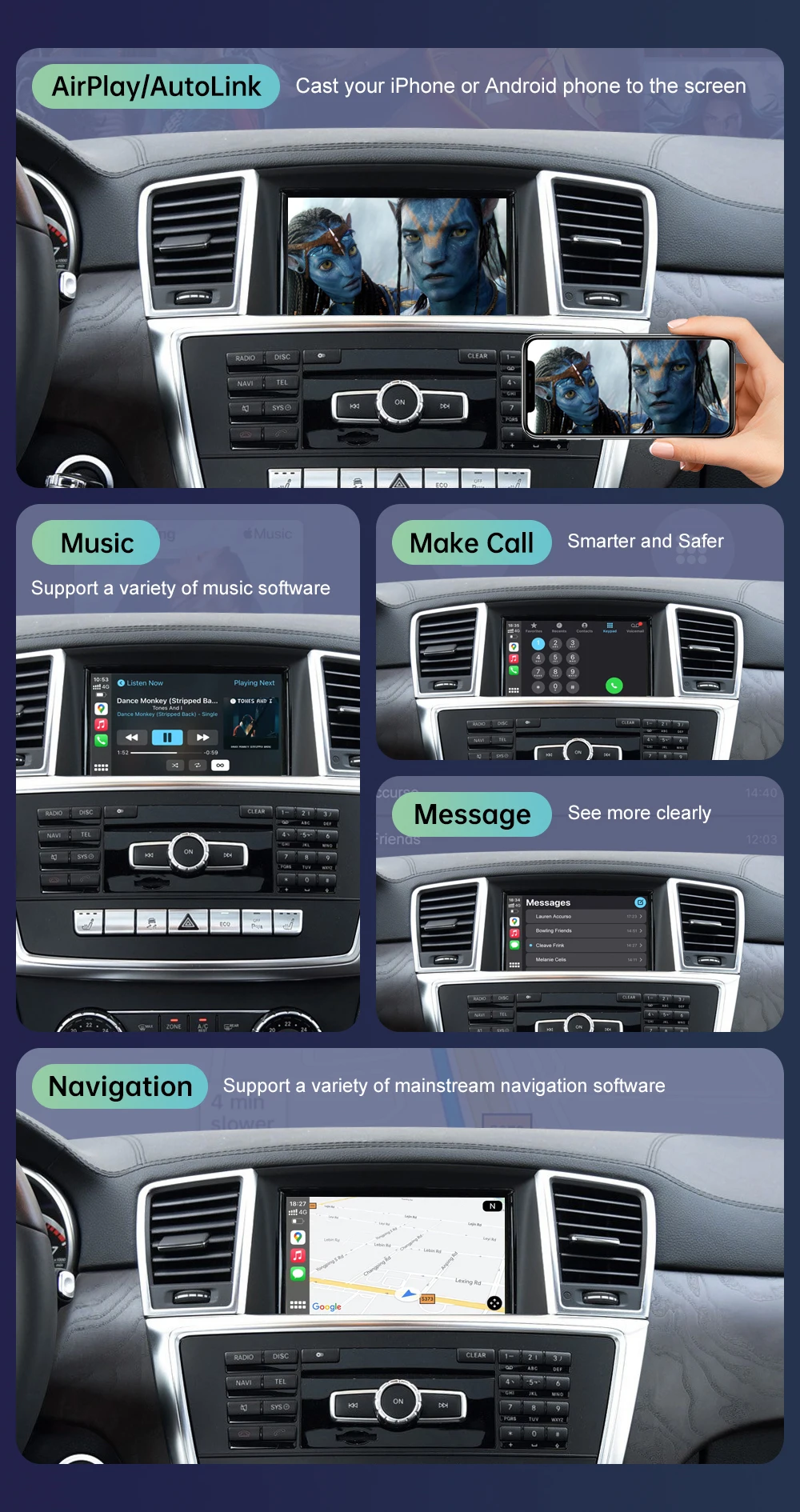 Kabelloses Carplay für Mercedes Benz ml gl w166 x166 ntg4.5/4,7 2013-2015 Android Auto Mirror Link Airplay Auto spielen Bluetooth USB – Detail 8