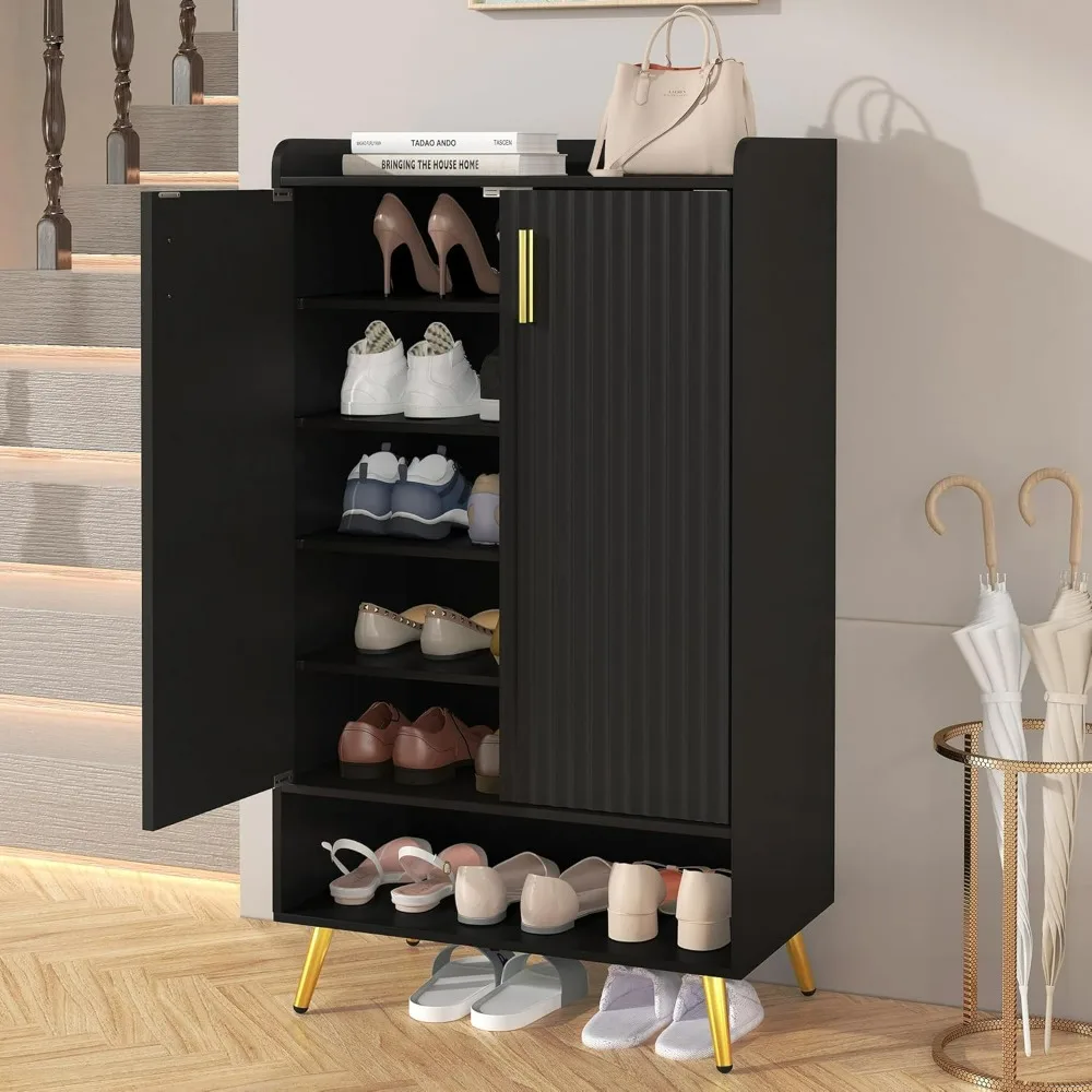 Shoe Storage Cabinet for Entryway  6Tier Shoe Cabinet with Doors &Metal Legs,Adjustable Shelves Shoe Rack Organizer for Entryway