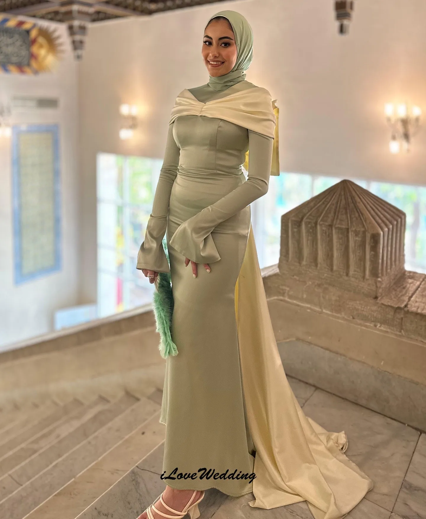 فساتين سهرة رسمية إسلامية دبي خضراء عبايات بأكمام طويلة فستان نسائي للحفلات الراقصة فساتين طويلة ملابس تقليدية مخصصة