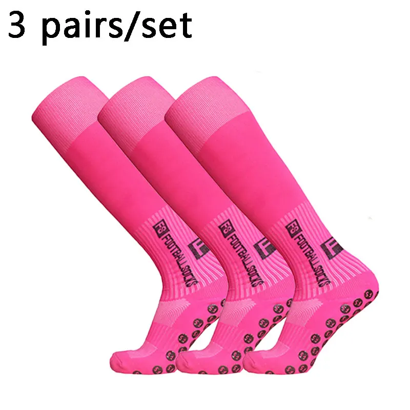 3pairs Men Women Long FS Football Socks Sports Round Silicone Non-slip Grip Soccer Sock