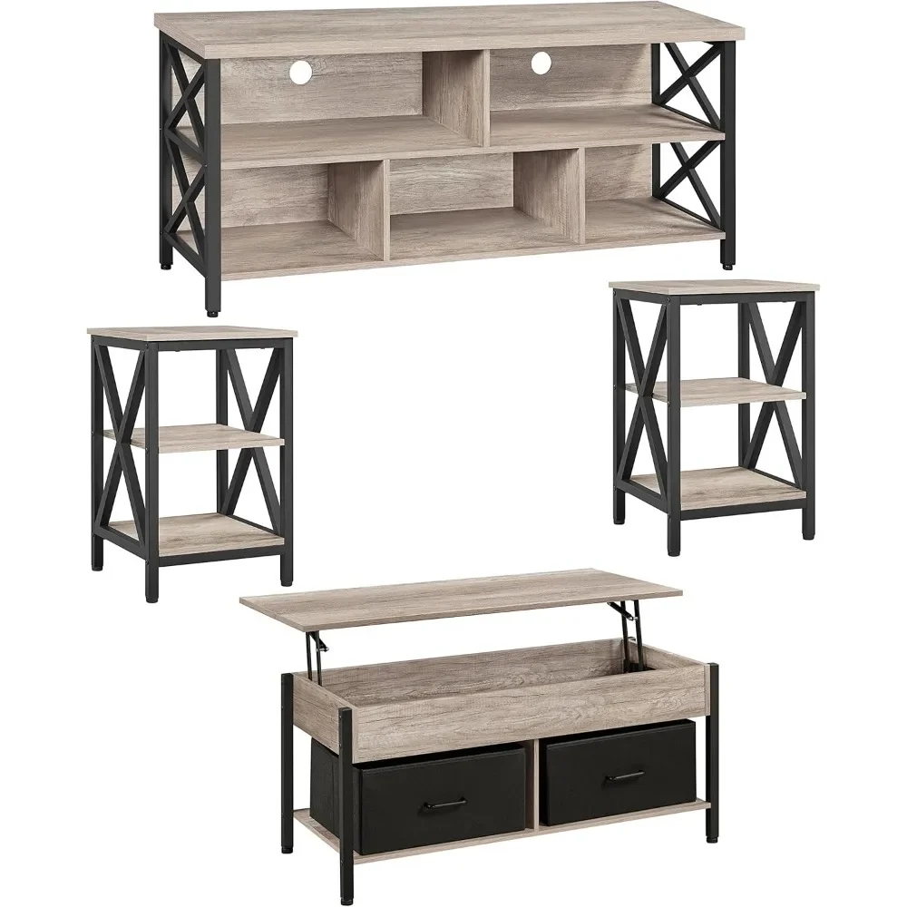 Conjuntos de mesa de sala, TV Stand com armazenamento, mesa de café Lift-Top com cestas, 2 Set End Side Table, 4 pcs