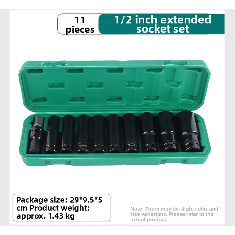 15 Piece 1 2 Inch Extended Drive Socket Set High Carbon Steel for Reaching Deep Set Nuts and Bolts Effectively