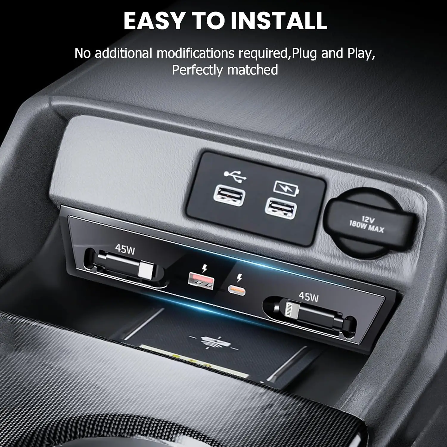 

Upgraded Car Charger For Honda Integra 2022-2025 USB Hub Charger for Honda Civic 45W Center Console 4-Port Fast Charging