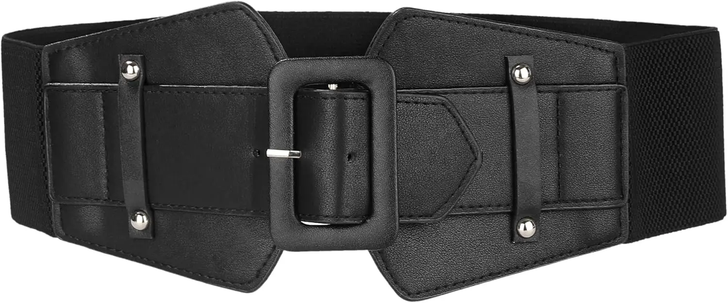 Breiter, dehnbarer Taillengürtel für Damen, Vintage-elastischer, klobiger Schnallengürtel für Kleid