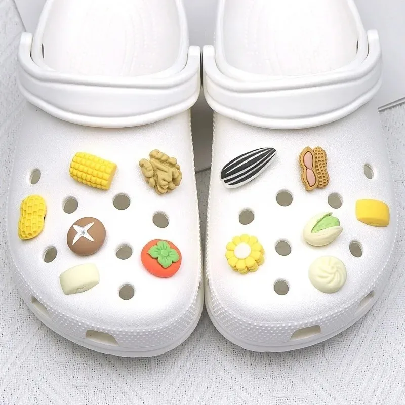 12pcs DIY Hole Shoe Charms Nut Simulation Food Game Accessories Designer Quality Garden Shoe Decorations Gift for Girls